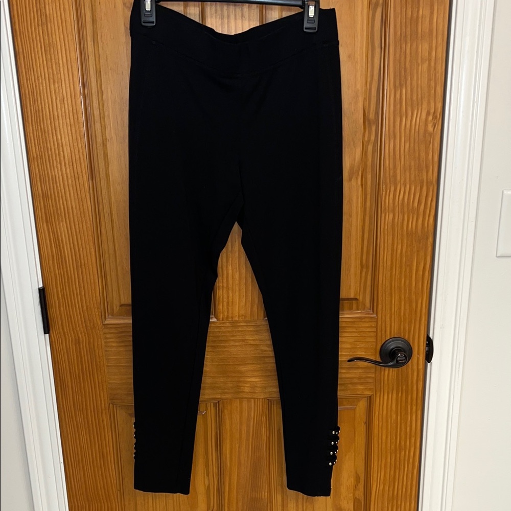 Cache Black Leggings/Pants with Studded and Zipper Detail size Large